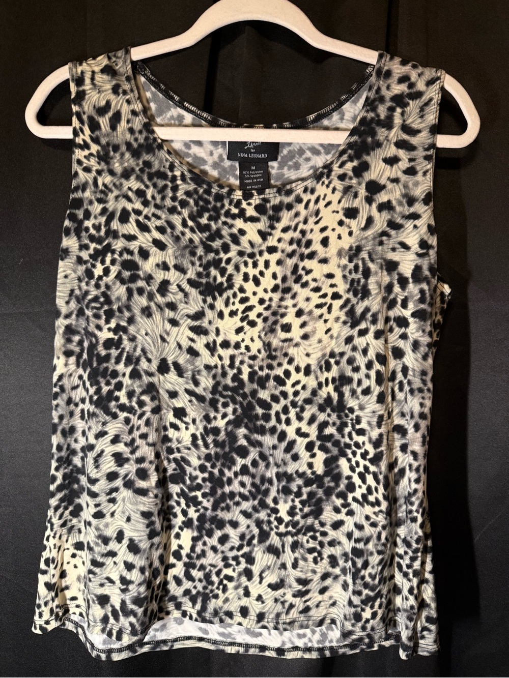 Nina Leonard Black & Cream Animal-Print Tank